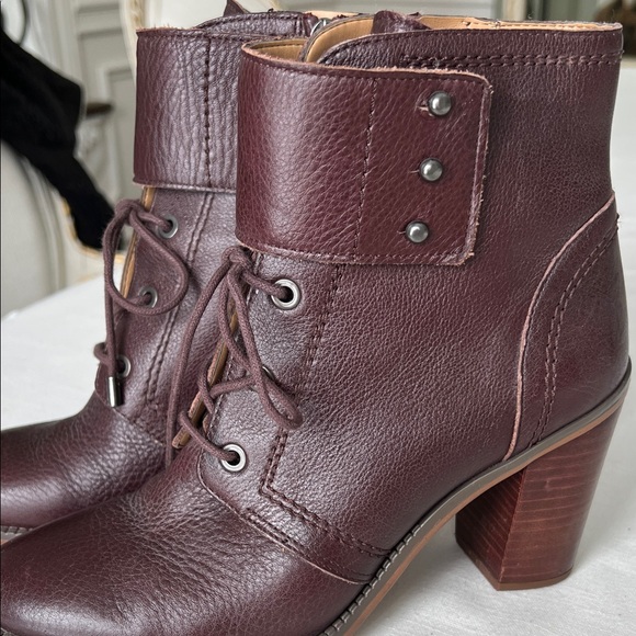 Franco Sarto Women's Burgundy Leather Ankle Boots - Picture 3 of 10